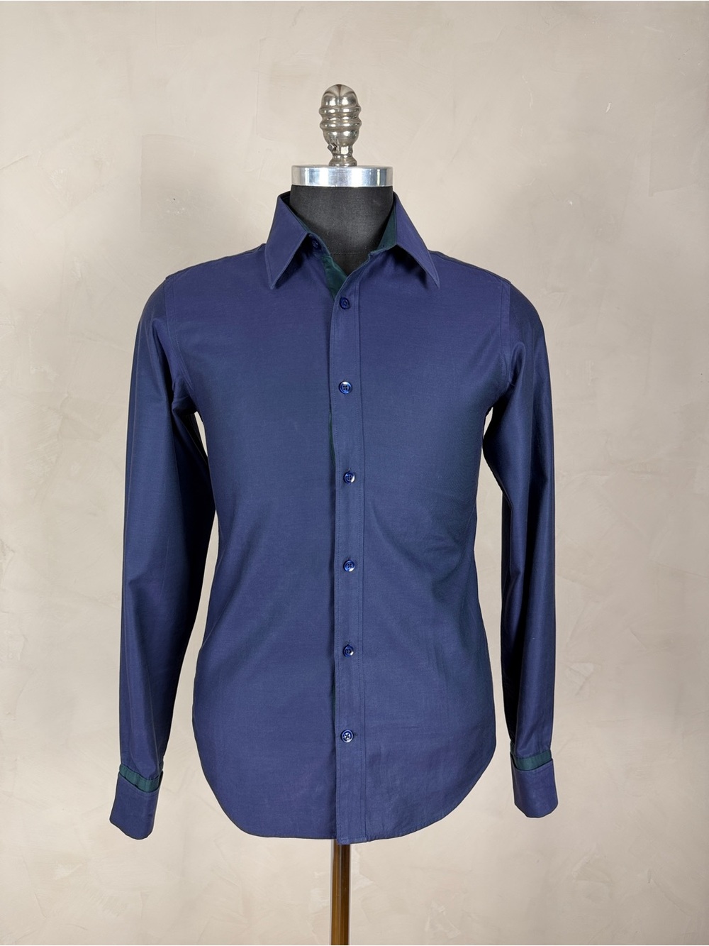 Stile Benetton Men’s Small Navy French Cuff Dress Shirt Green Trim